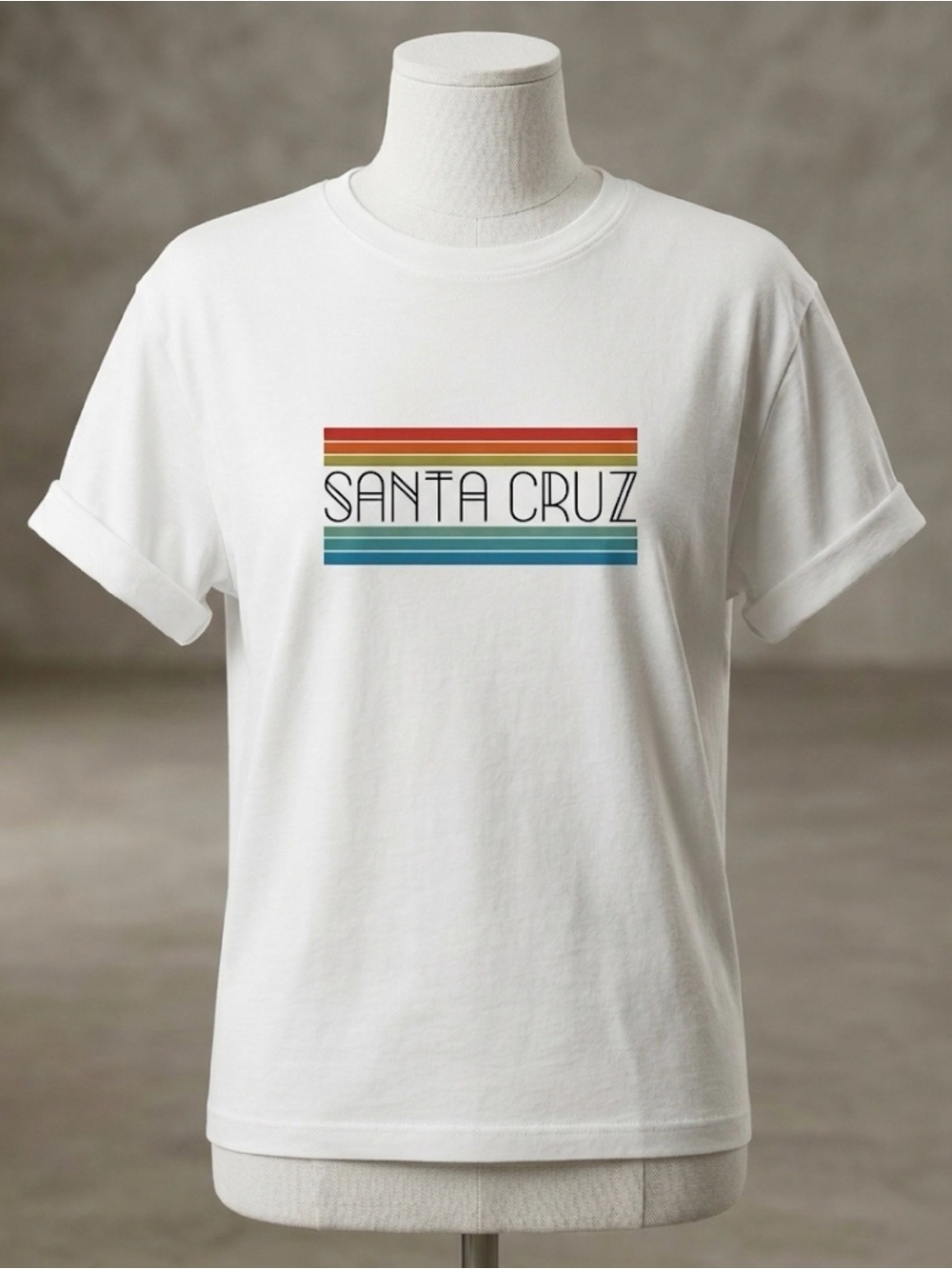Santa Cruz White Graphic Tee with Retro Stripes - Picture 1 of 1